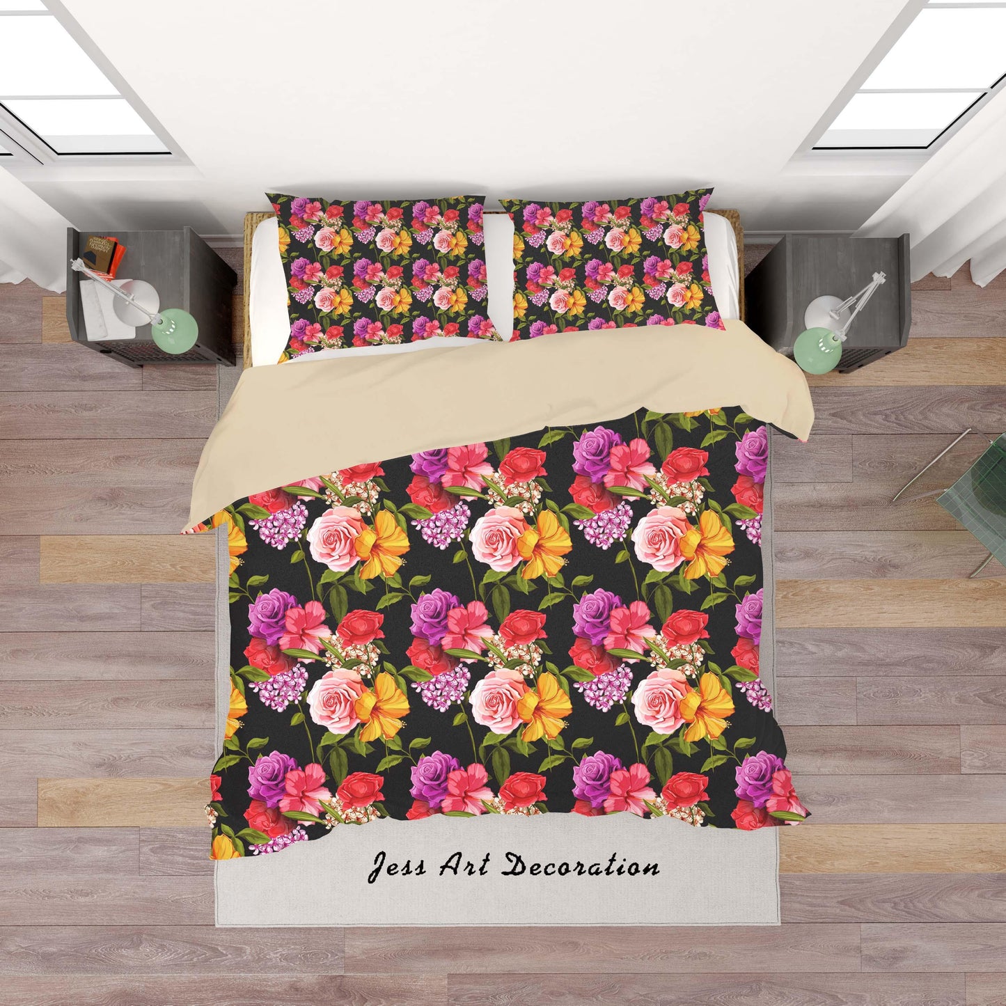 3D Black Hydrangea Flowers Quilt Cover Set Bedding Set Duvet Cover Pillowcases SF06