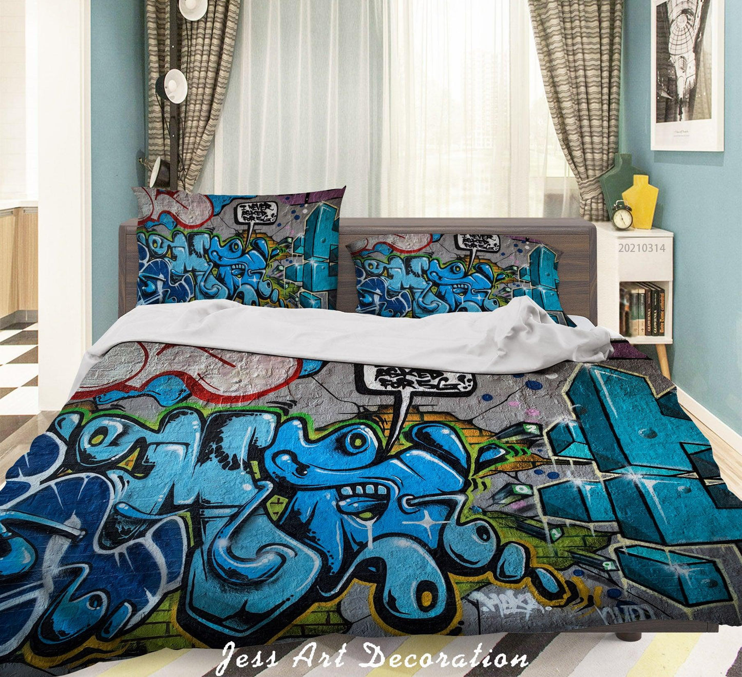 3D Abstract Blue Street Graffiti Quilt Cover Set Bedding Set Duvet Cover Pillowcases 187
