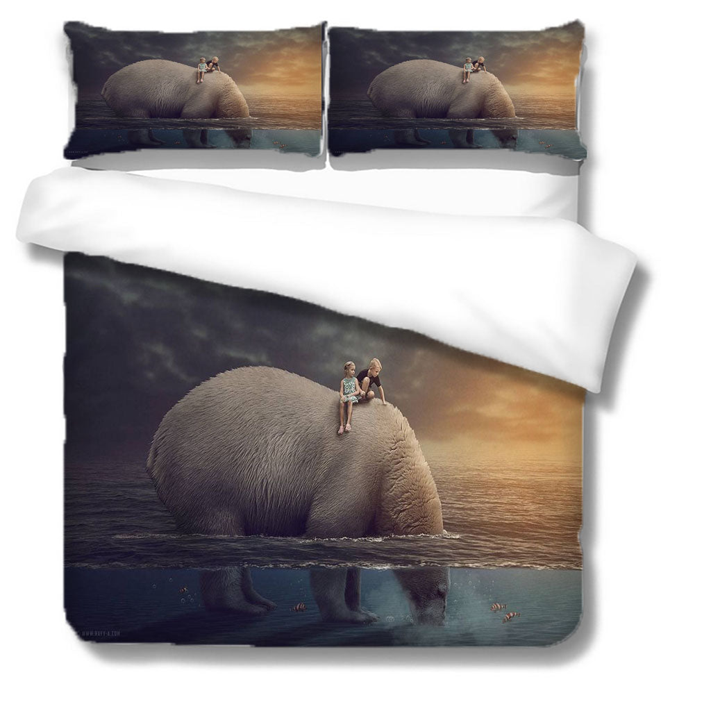 3D Animal Hippo Sea Person Quilt Cover Set Bedding Set Duvet Cover Pillowcases 1173