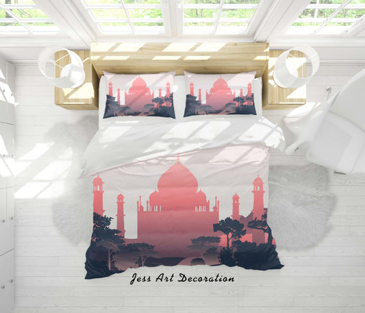 3D Cartoon Pink Castle Tree Quilt Cover Set Bedding Set Duvet Cover Pillowcases A382 LQH
