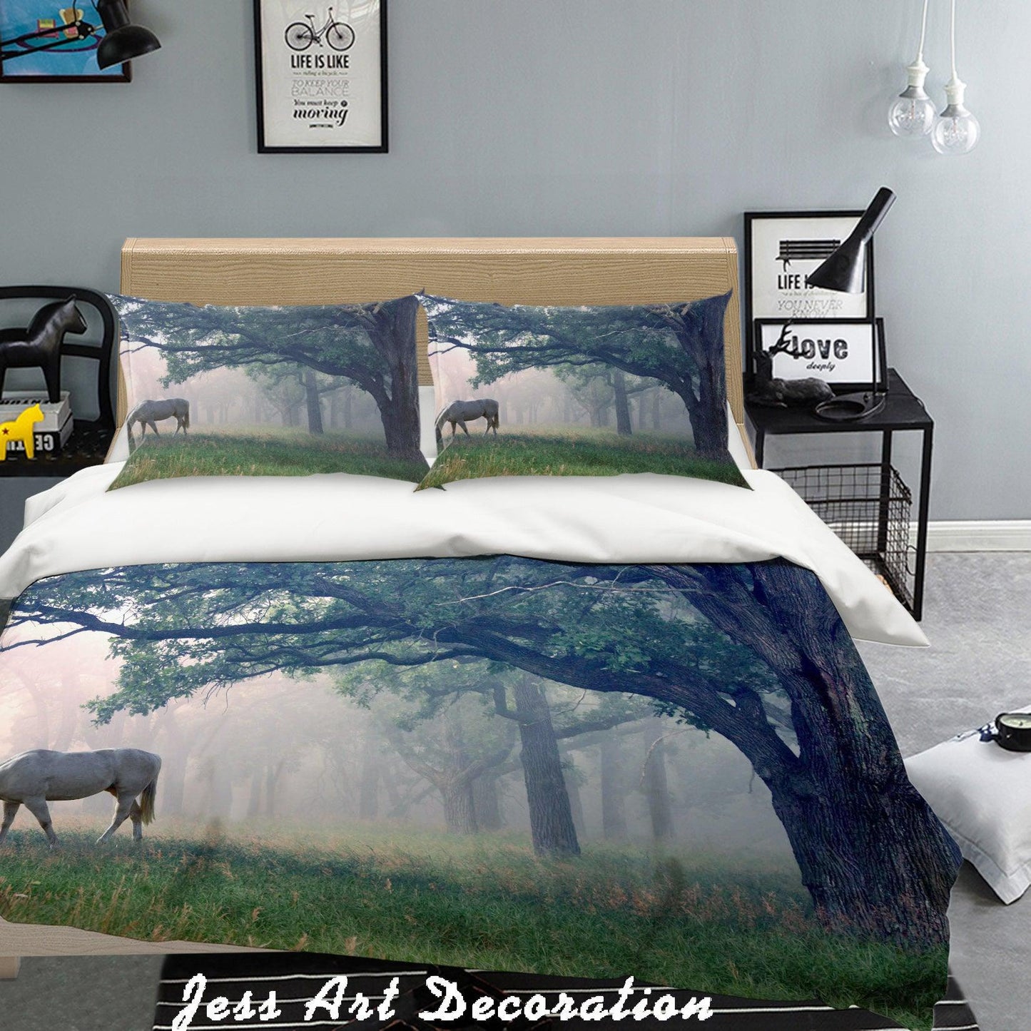 3D  White Horse Forest Quilt Cover Set Bedding Set Pillowcases  101