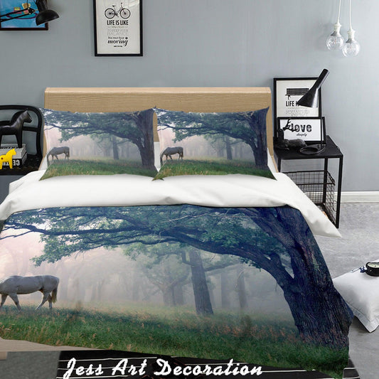 3D  White Horse Forest Quilt Cover Set Bedding Set Pillowcases  101