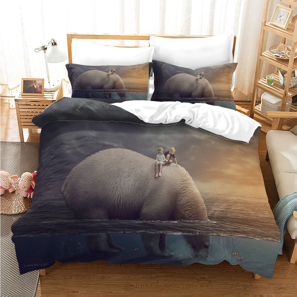 3D Animal Hippo Sea Person Quilt Cover Set Bedding Set Duvet Cover Pillowcases 1173