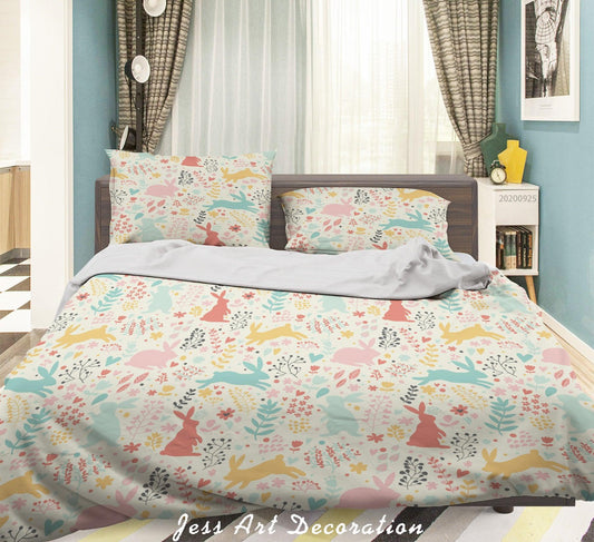3D Cartoon Animal Rabbit Pattern Quilt Cover Set Bedding Set Duvet Cover Pillowcases WJ 6497