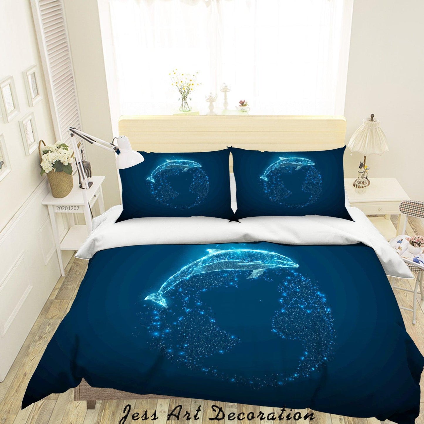3D Abstract Blue Ocean Glowing Dolphin Quilt Cover Set Bedding Set Duvet Cover Pillowcases LXL