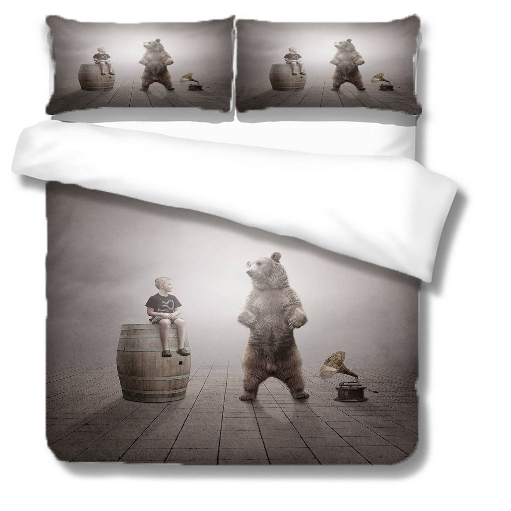 3D Bear Barrel Child Gray Quilt Cover Set Bedding Set Duvet Cover Pillowcases 1174