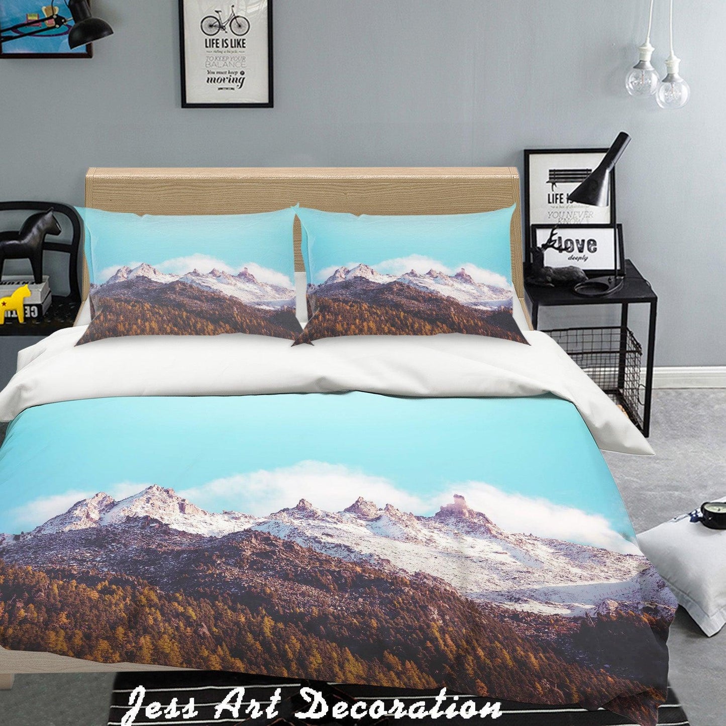 3D Blue Sky Snow Mountain Forest Quilt Cover Set Bedding Set Pillowcases 57
