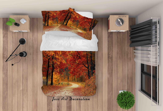 3D Autumn Forest Road Landscape Quilt Cover Set Bedding Set Duvet Cover Pillowcases 28