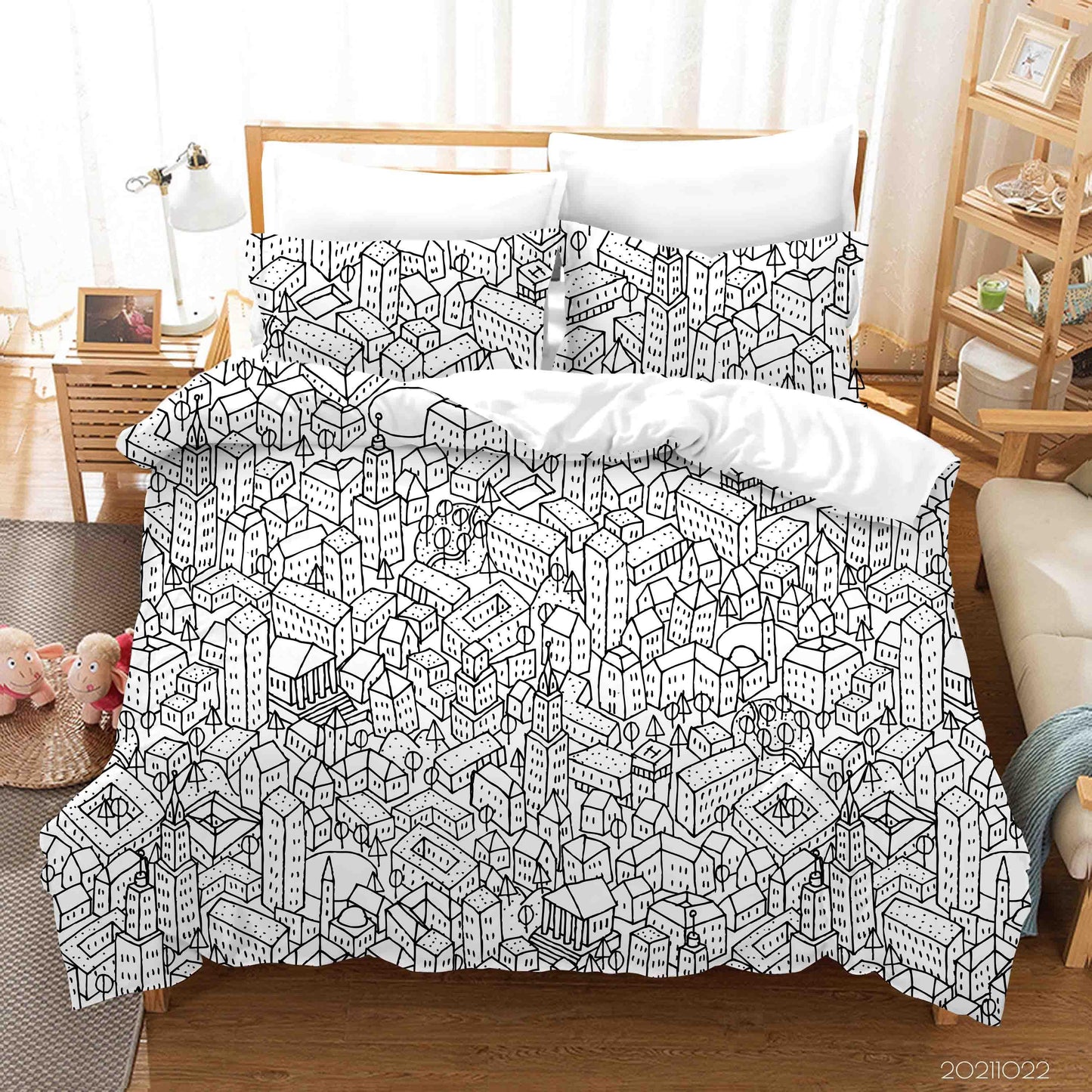 3D Abstract City Building Graffiti Quilt Cover Set Bedding Set Duvet Cover Pillowcases 83