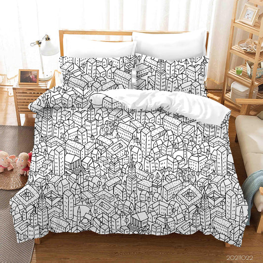 3D Abstract City Building Graffiti Quilt Cover Set Bedding Set Duvet Cover Pillowcases 83