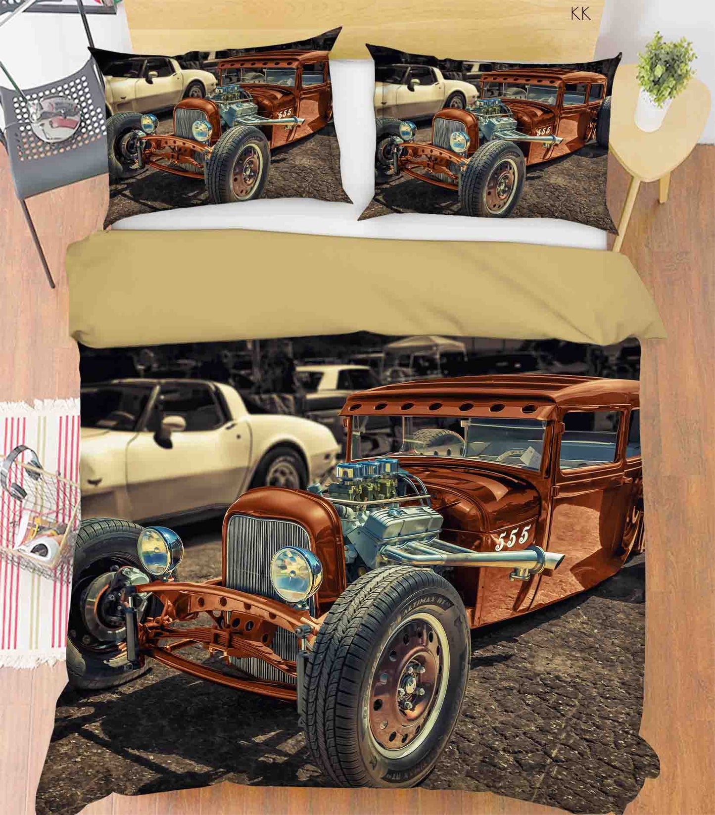 3D Automobile Apricot Quilt Cover Set Bedding Set Duvet Cover Pillowcase 402