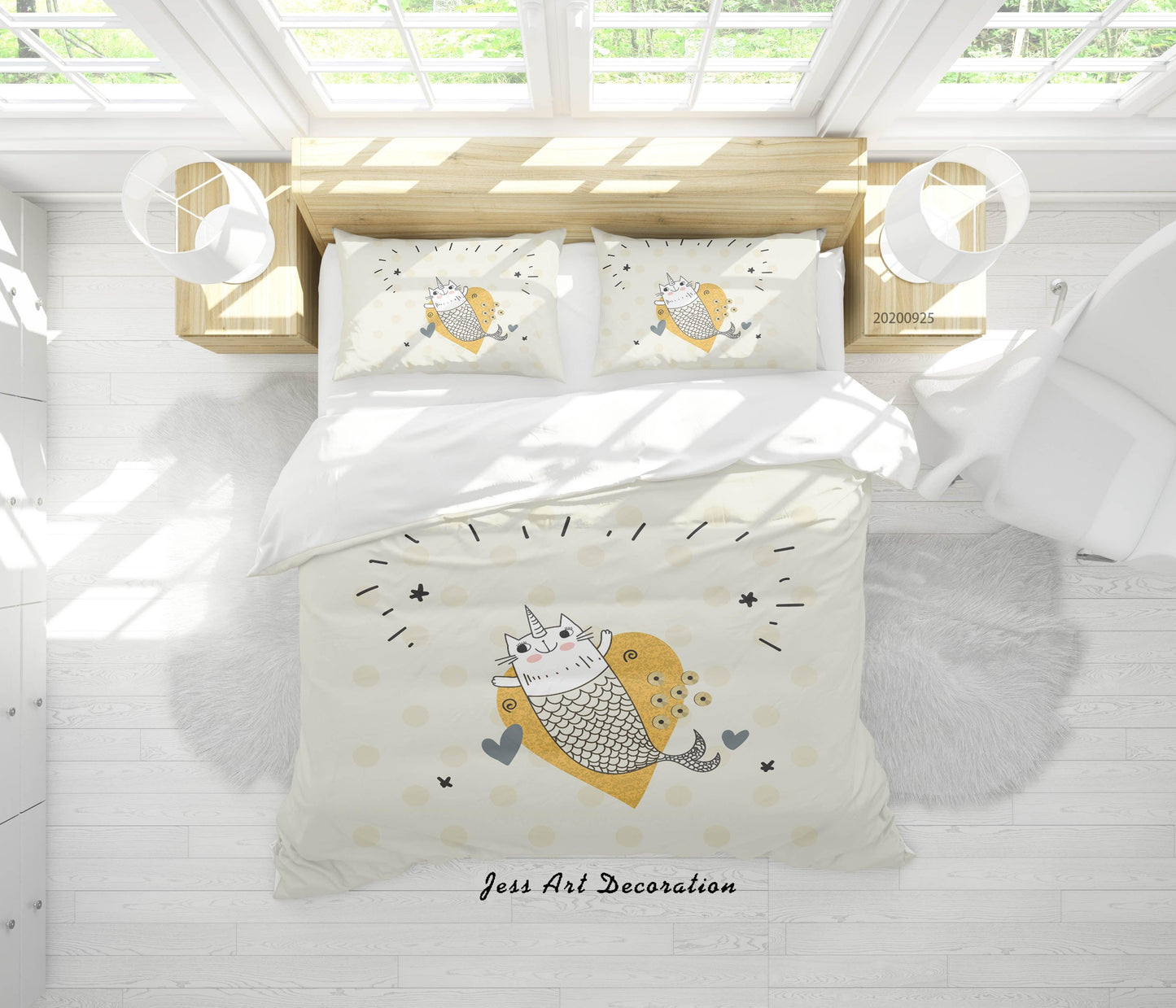 3D Cartoon Animal Cat Fish Pattern Quilt Cover Set Bedding Set Duvet Cover Pillowcases WJ 6486