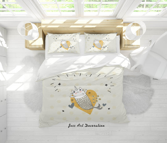 3D Cartoon Animal Cat Fish Pattern Quilt Cover Set Bedding Set Duvet Cover Pillowcases WJ 6486