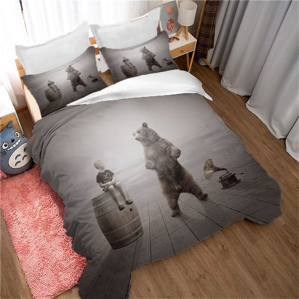 3D Bear Barrel Child Gray Quilt Cover Set Bedding Set Duvet Cover Pillowcases 1174