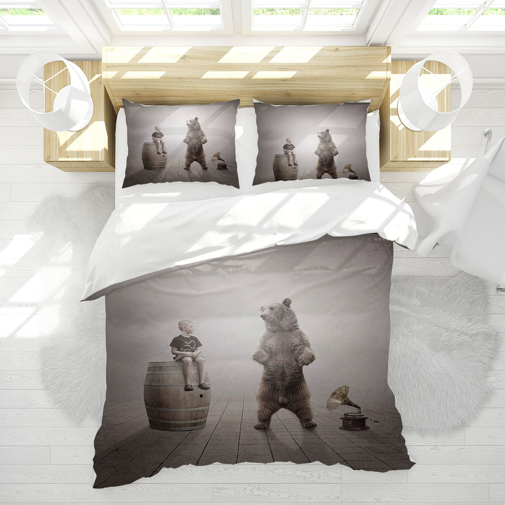 3D Bear Barrel Child Gray Quilt Cover Set Bedding Set Duvet Cover Pillowcases 1174