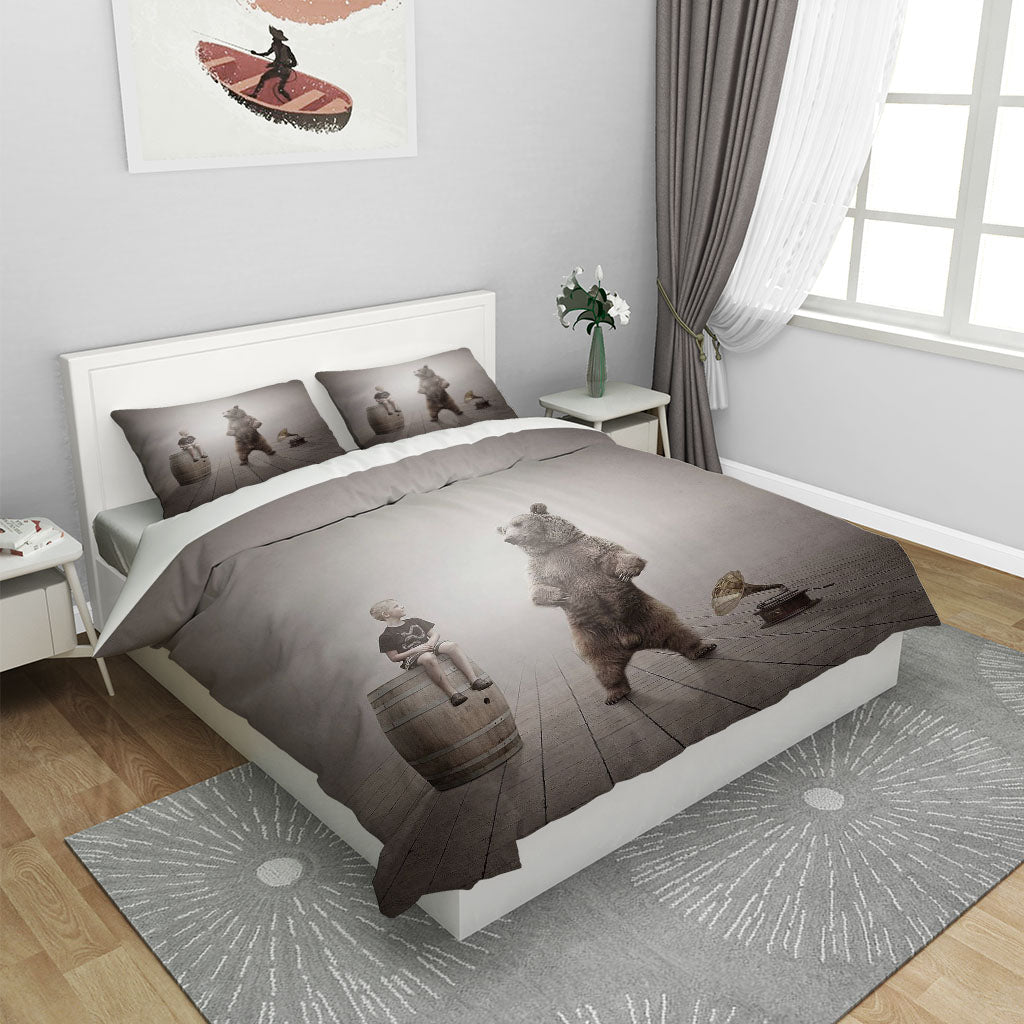 3D Bear Barrel Child Gray Quilt Cover Set Bedding Set Duvet Cover Pillowcases 1174