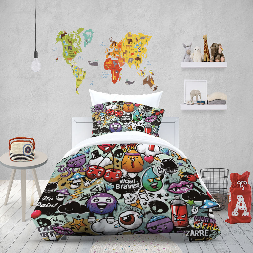3D Cartoon Cherry Octopus Ice Cream Quilt Cover Set Bedding Set Duvet Cover Pillowcase 1425