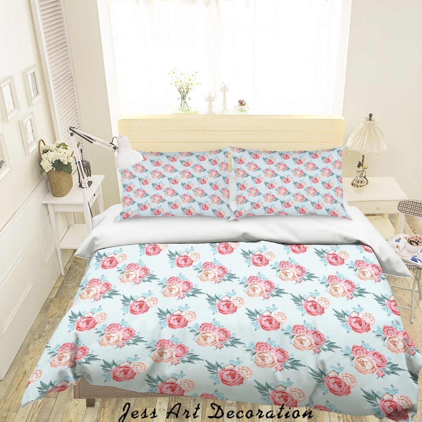 3D Blue Red Floral Quilt Cover Set Bedding Set Duvet Cover Pillowcases SF33