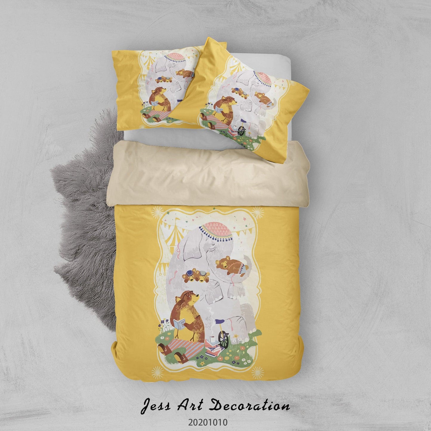 3D Cartoon Animal Bear Family Quilt Cover Set Bedding Set Duvet Cover Pillowcases WJ 9579