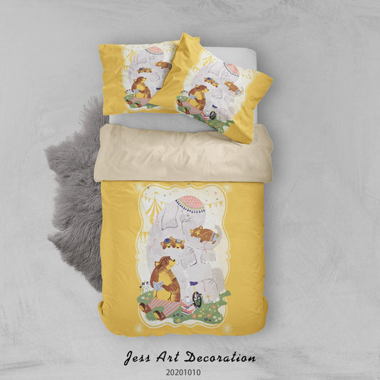 3D Cartoon Animal Bear Family Quilt Cover Set Bedding Set Duvet Cover Pillowcases WJ 9579