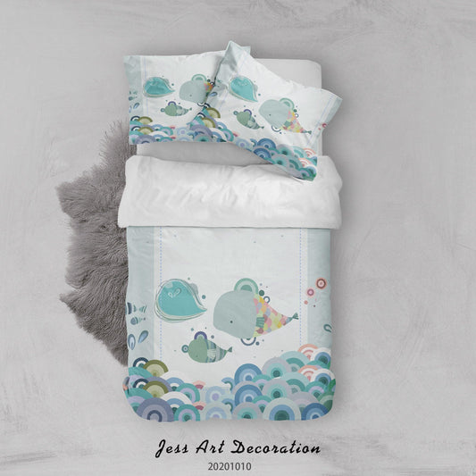 3D Cartoon Cute Animal Fish Wave Quilt Cover Set Bedding Set Duvet Cover Pillowcases WJ 9569