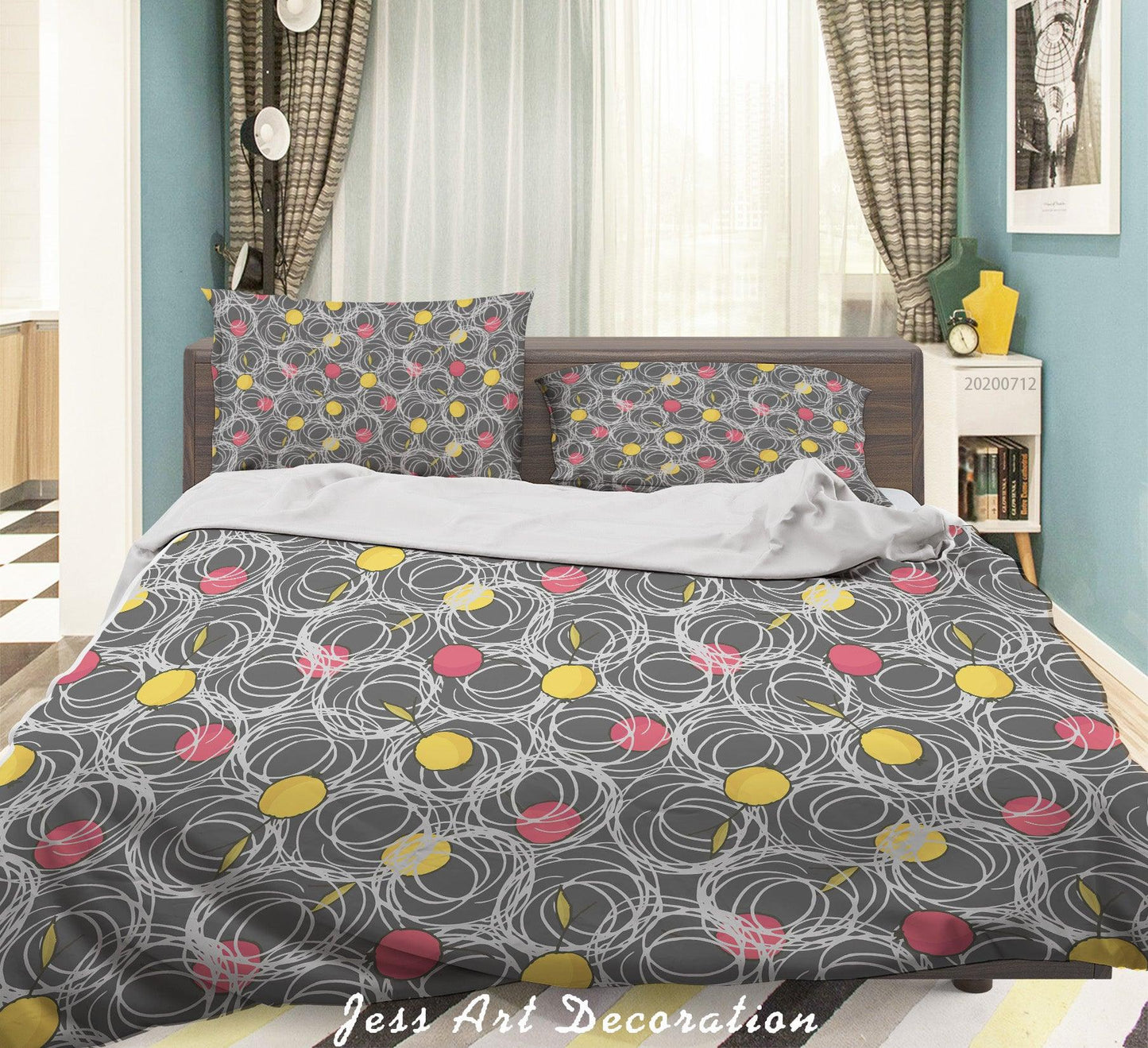 3D Abstract Vintage Leaves Apple Pattern Quilt Cover Set Bedding Set Duvet Cover Pillowcases WJ 4002