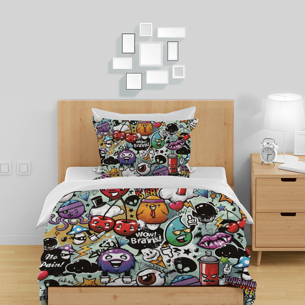 3D Cartoon Cherry Octopus Ice Cream Quilt Cover Set Bedding Set Duvet Cover Pillowcase 1425