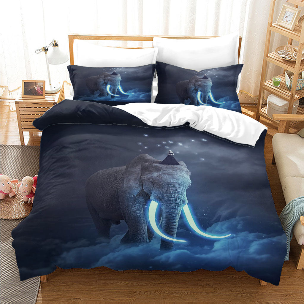 3D Animal Elephant Glowworm Cloud Blue Quilt Cover Set Bedding Set Duvet Cover Pillowcases 1124