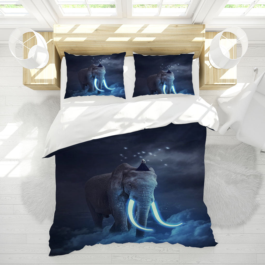3D Animal Elephant Glowworm Cloud Blue Quilt Cover Set Bedding Set Duvet Cover Pillowcases 1124