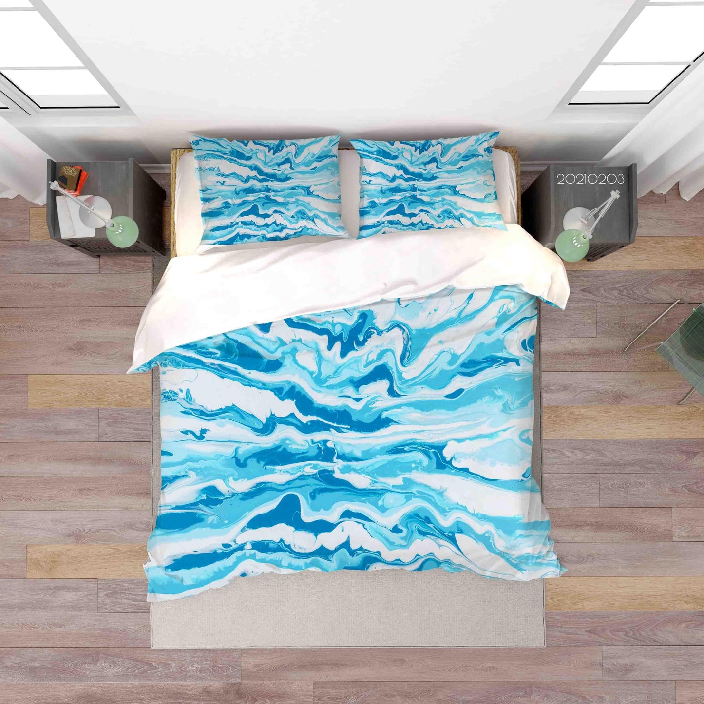 3D Abstract Blue Marble Quilt Cover Set Bedding Set Duvet Cover Pillowcases 45