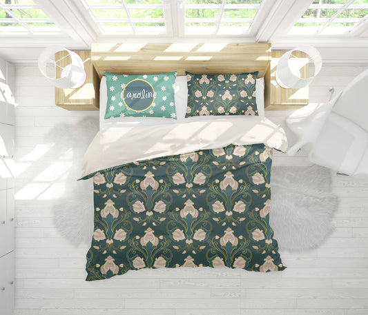 3D Abstract Floral Dark Green Quilt Cover Set Bedding Set Pillowcases 65