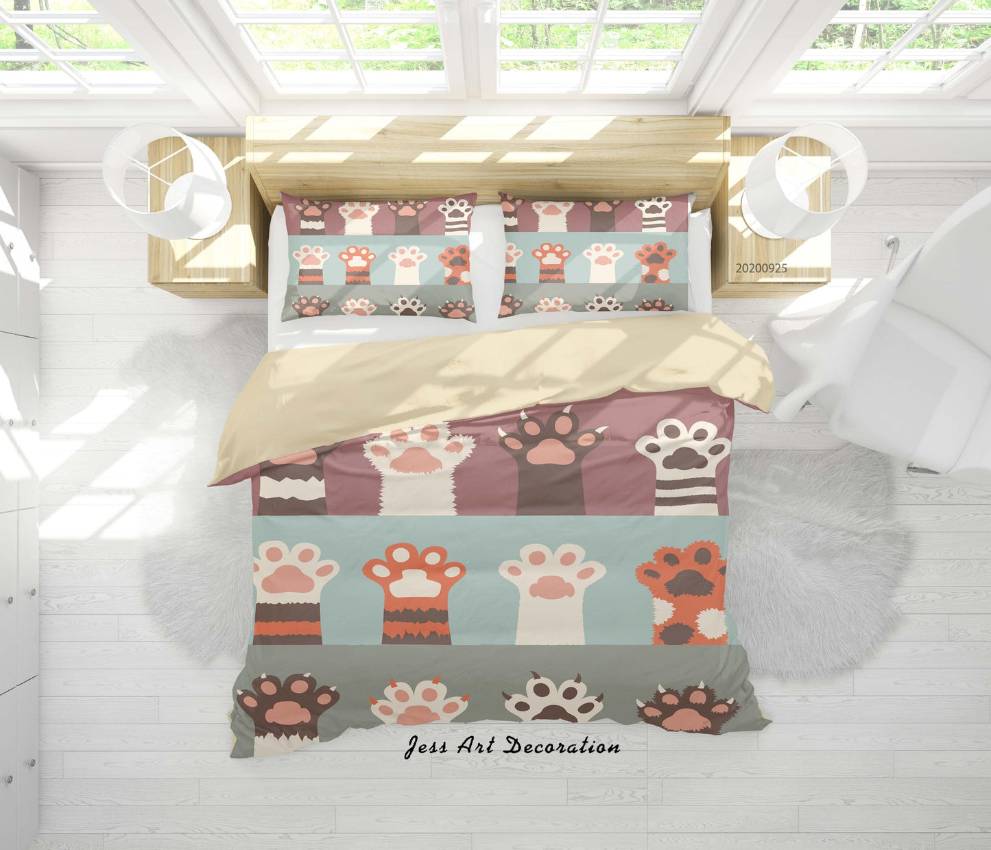 3D Cartoon Animal Cat Paw Pattern Quilt Cover Set Bedding Set Duvet Cover Pillowcases WJ 6470