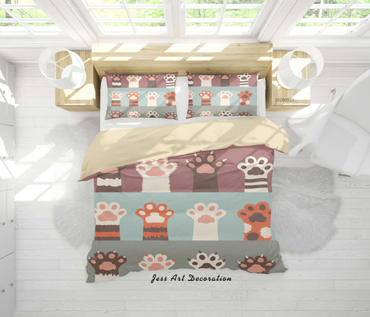 3D Cartoon Animal Cat Paw Pattern Quilt Cover Set Bedding Set Duvet Cover Pillowcases WJ 6470