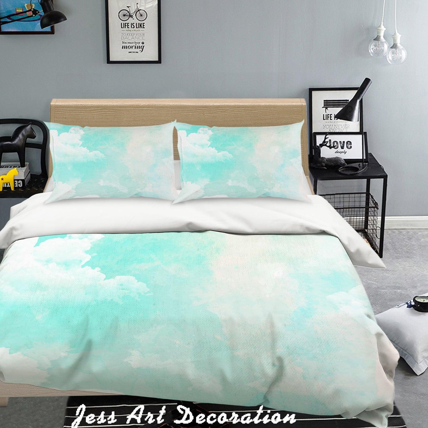 3D Blue Green Color Gradient Quilt Cover Set Bedding Set Pillowcases 24