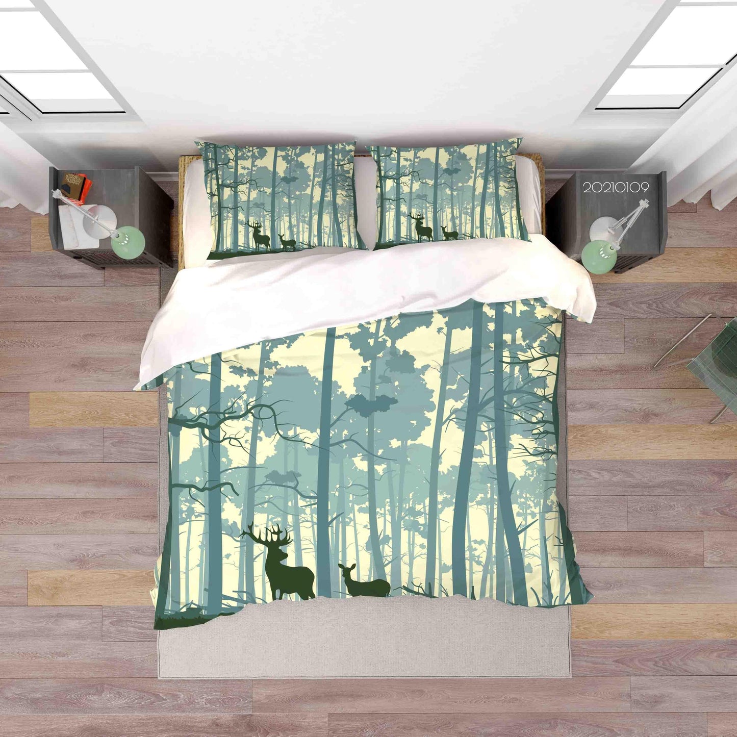 3D Cartoon Green Forest Animal Elk Quilt Cover Set Bedding Set Duvet Cover Pillowcases 53 LQH