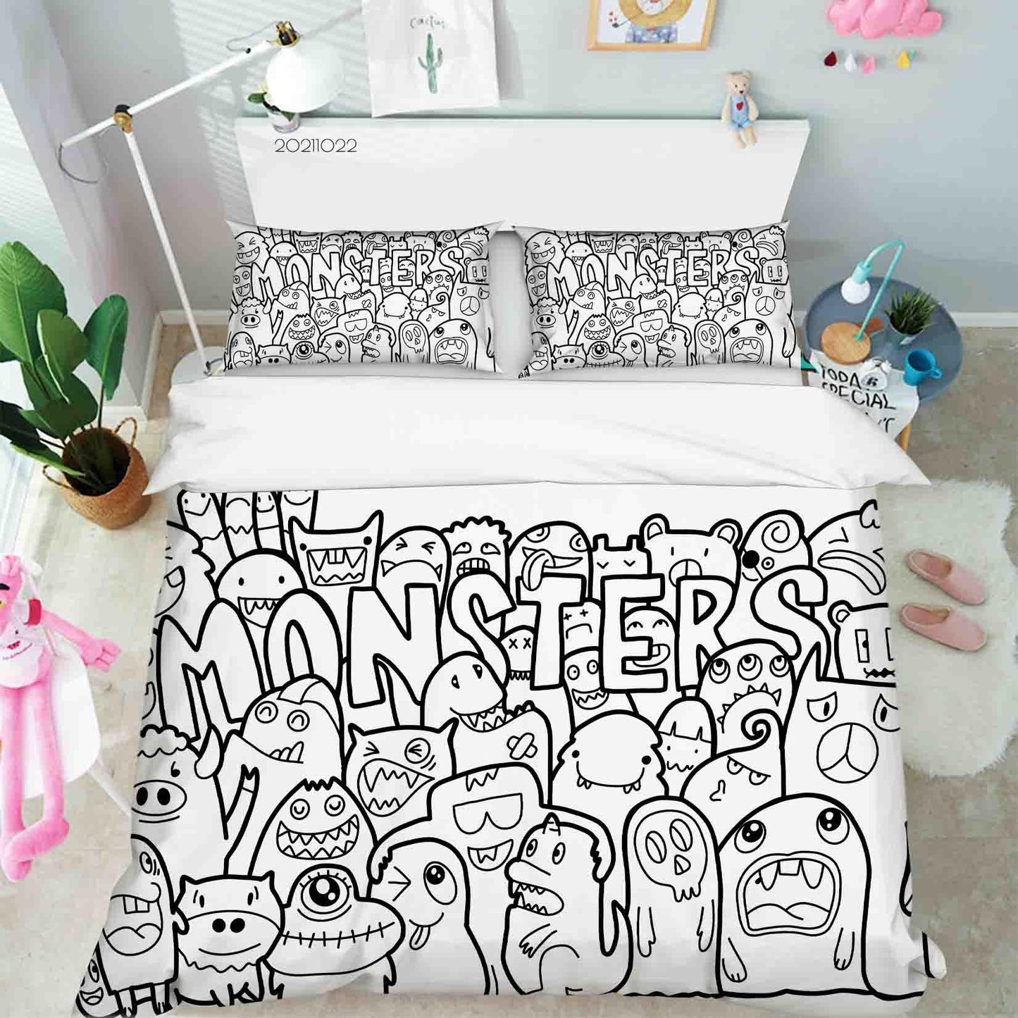 3D Abstract Ghost Doodle Quilt Cover Set Bedding Set Duvet Cover Pillowcases 68
