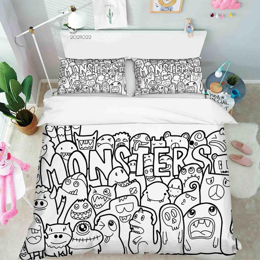 3D Abstract Ghost Doodle Quilt Cover Set Bedding Set Duvet Cover Pillowcases 68