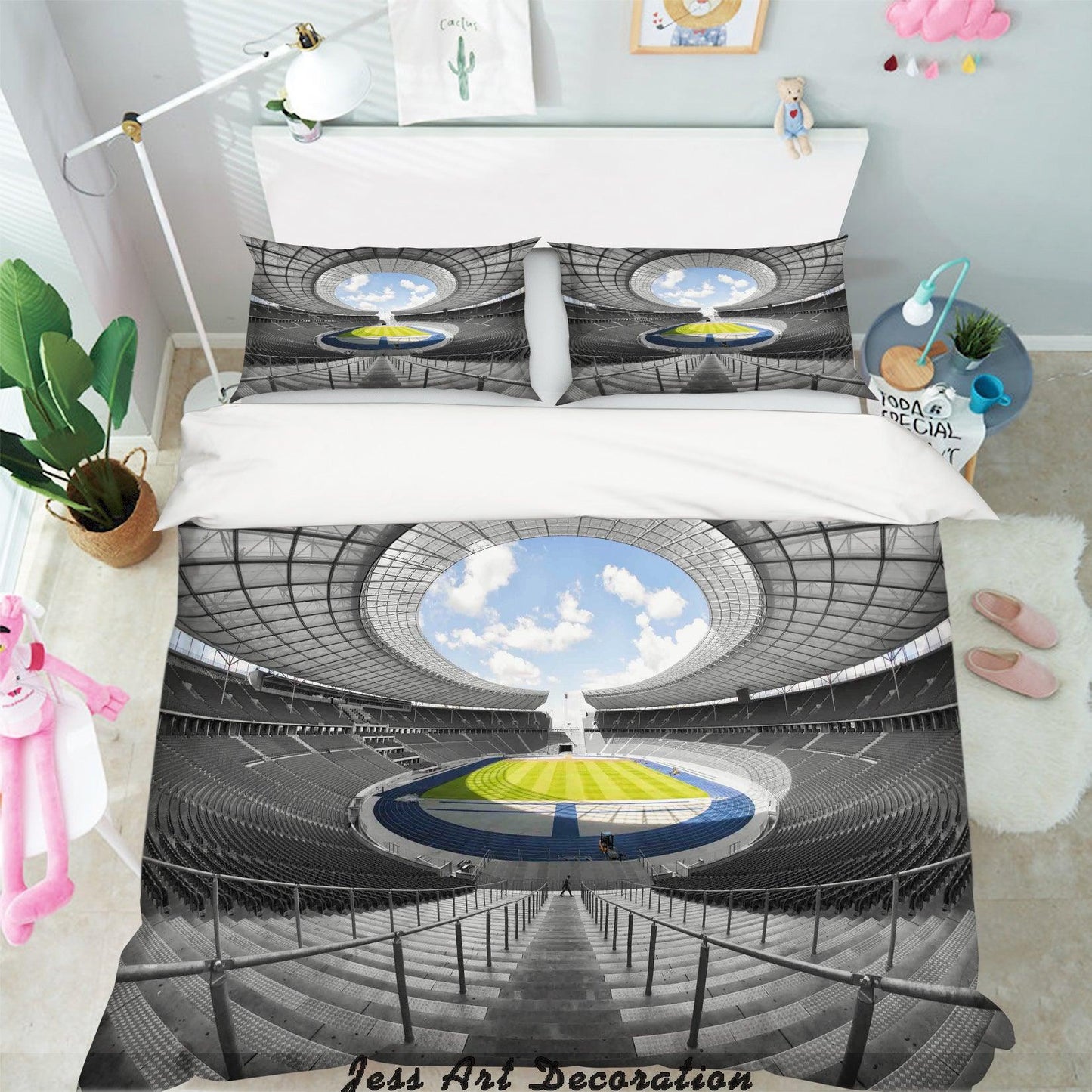 3D Blue Sky Football Field Quilt Cover Set Bedding Set Pillowcases  105