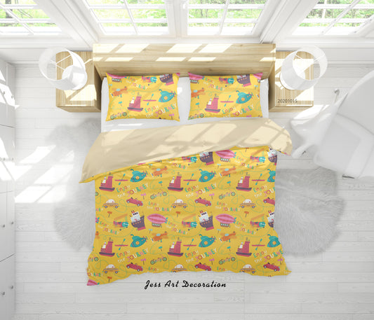 3D Cartoon Cars Ships Planes Pattern Quilt Cover Set Bedding Set Duvet Cover Pillowcases WJ 9666
