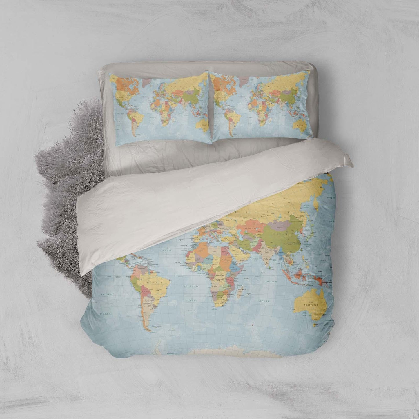 3D Blue World Map Quilt Cover Set Bedding Set Pillowcases 40