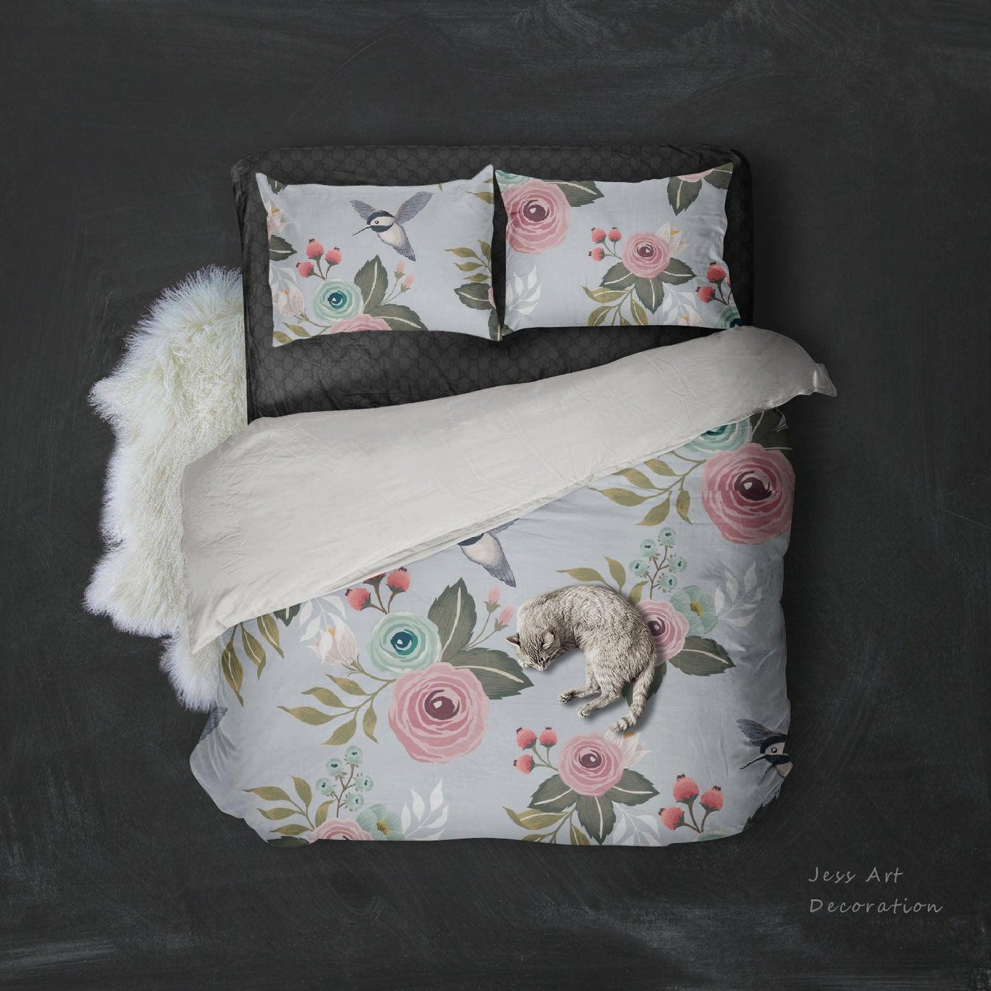 3D Blue Floral Bird Quilt Cover Set Bedding Set Pillowcases 145