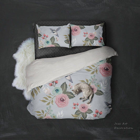 3D Blue Floral Bird Quilt Cover Set Bedding Set Pillowcases 145