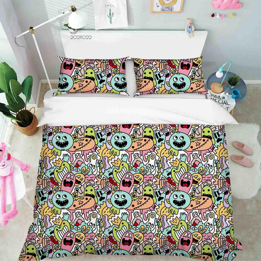 3D Abstract Artistic Color Monster Graffiti uilt Cover Set Bedding Set Duvet Cover Pillowcases 87
