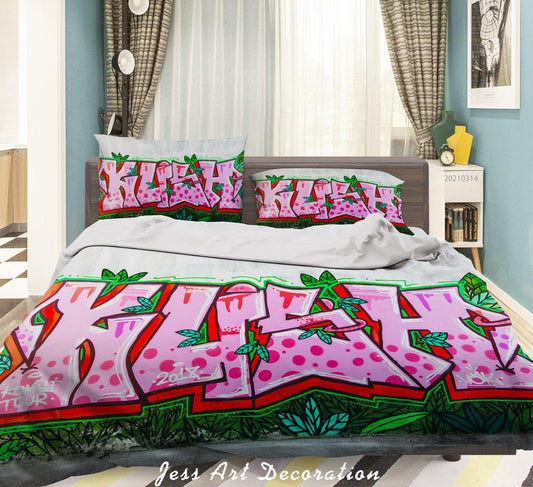3D Abstract Street Pink Graffiti Quilt Cover Set Bedding Set Duvet Cover Pillowcases 198