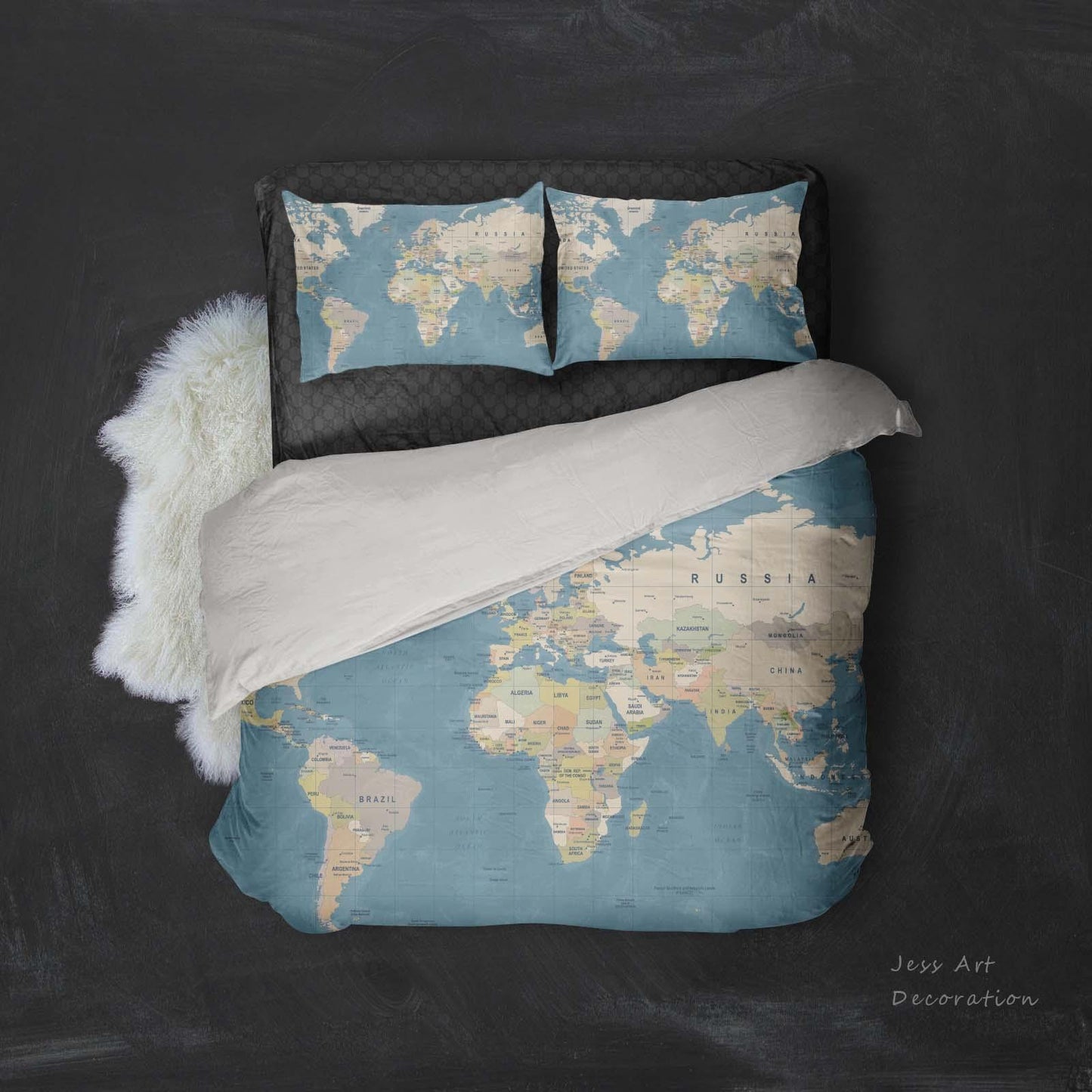 3D Blue World Map Quilt Cover Set Bedding Set Pillowcases 72