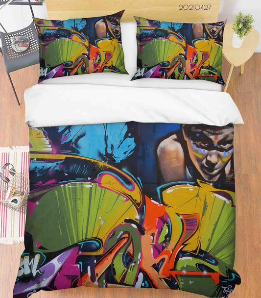 3D Abstract Colored Art Graffiti Quilt Cover Set Bedding Set Duvet Cover Pillowcases 144