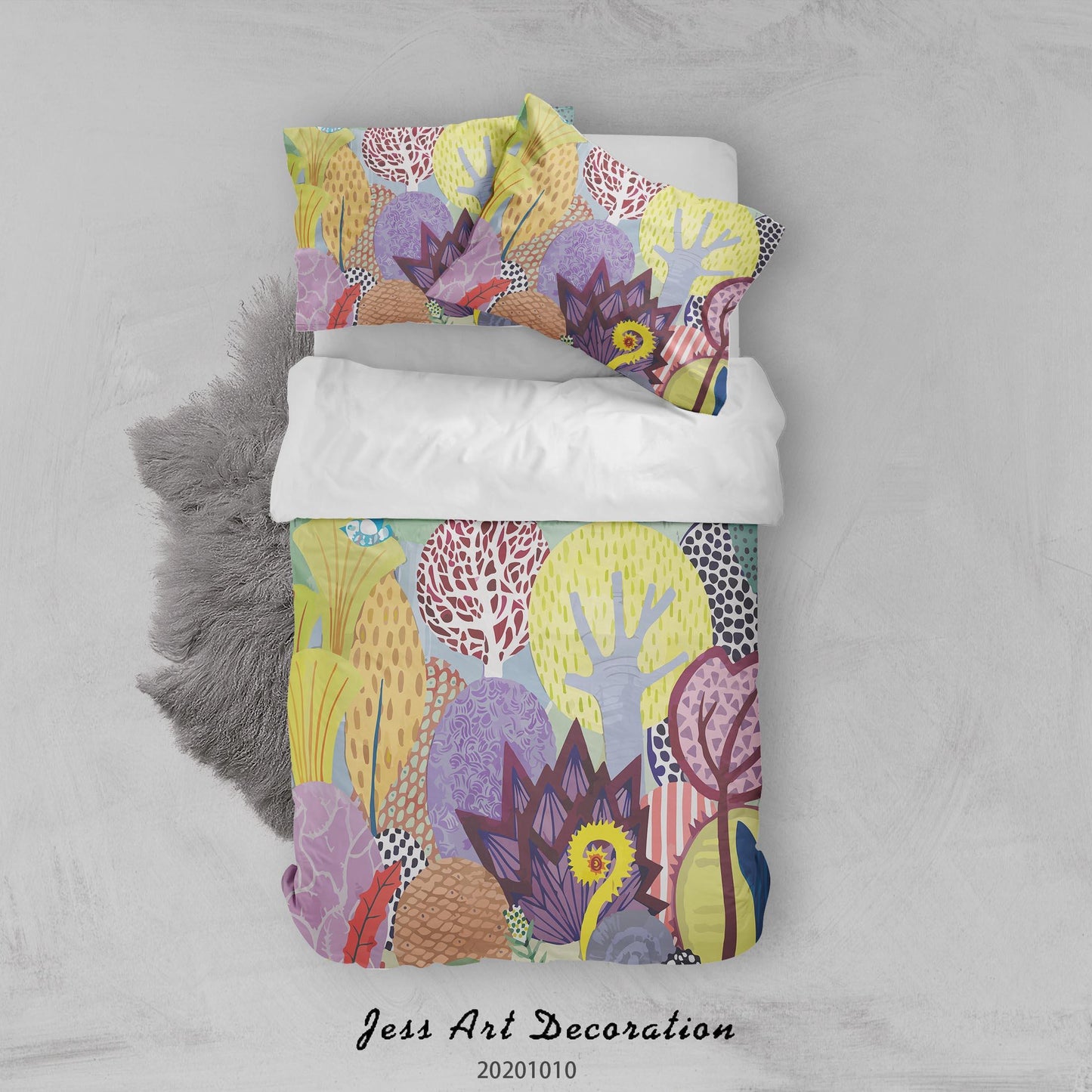 3D Cartoon Cute Mountain Leaves Quilt Cover Set Bedding Set Duvet Cover Pillowcases WJ 9570