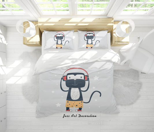 3D Cartoon Animal Monkey Pattern Quilt Cover Set Bedding Set Duvet Cover Pillowcases WJ 6482