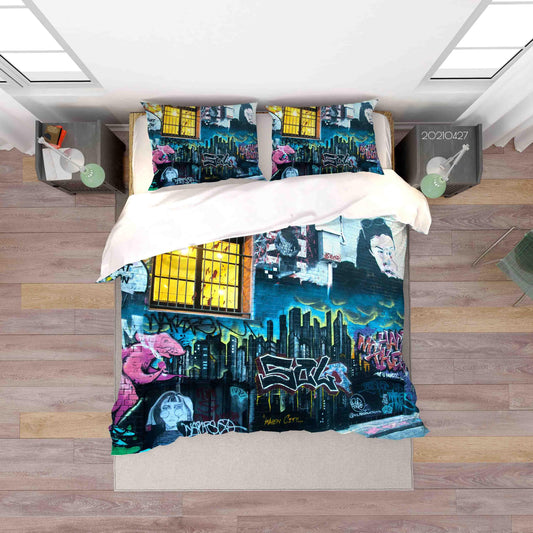 3D Abstract Street Colored Graffiti Quilt Cover Set Bedding Set Duvet Cover Pillowcases 101