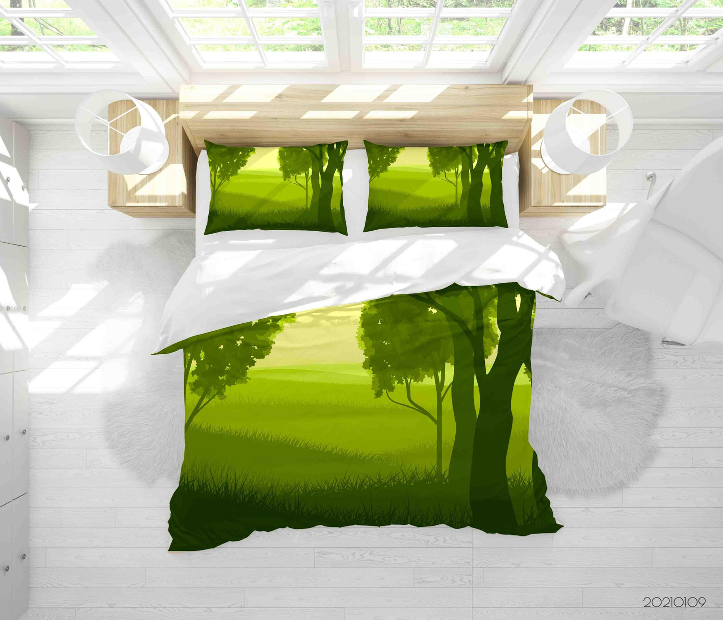 3D Cartoon Green Mountain Tree Quilt Cover Set Bedding Set Duvet Cover Pillowcases 16 LQH